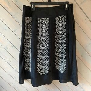 Nic + Zoe Womens Black Embroidered A-Line Skirt White Scallop Floral Size 8